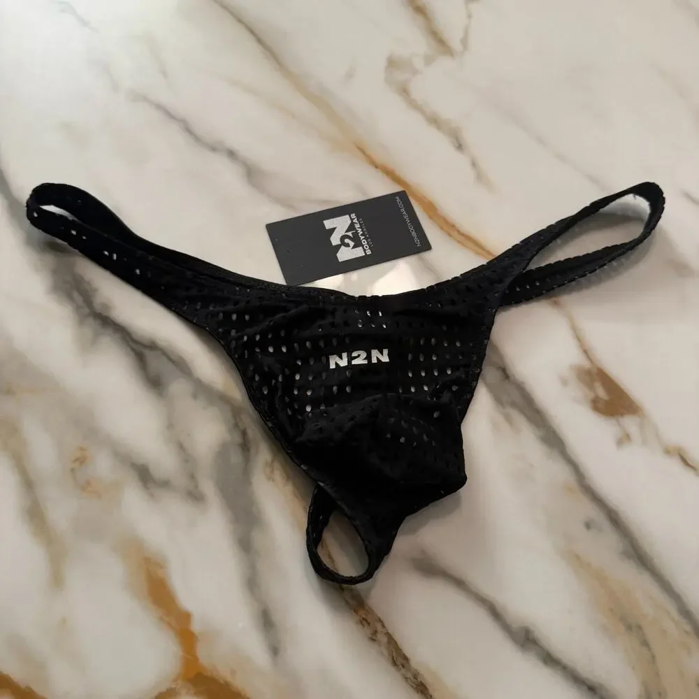 NEW N2N Bodywear Mens Raider Micro Mesh See Thru Thong Color Black Size Large
